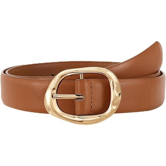 Women’s Leather Belt with Gold Buckle - Picture 1 of 2